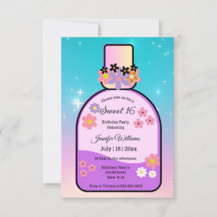 retro perfume sweet 16 holographic sparkles invitation