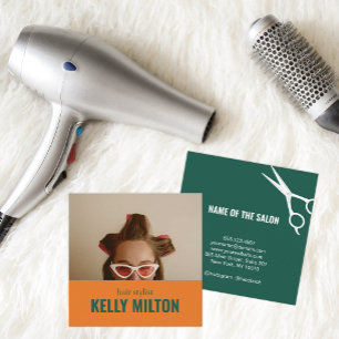Retro Personalise Photo Hairdresser Barber Salon Square Business Card