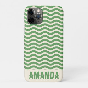 Retro Personalised Abstract Wavy Lines Green iPhone 11 Pro Case