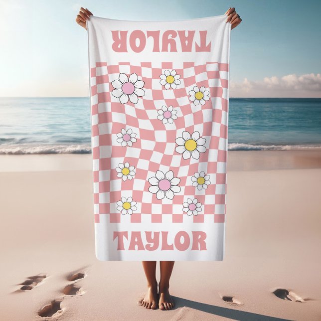 RETRO Personalised Beach Towel Custom Name Daisy (Creator Uploaded)