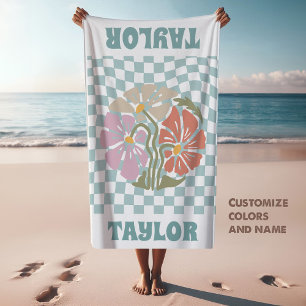 RETRO Personalised Beach Towel Name Custom Towel
