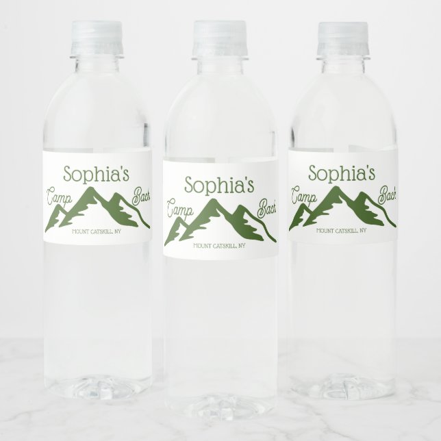 Retro Personalised Camp Bach Mountains Green  Water Bottle Label (Bottles)