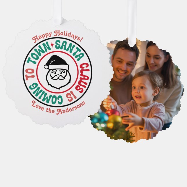 Retro Personalised Christmas Keepsake Photo Tree Decoration Card (Front/Back)