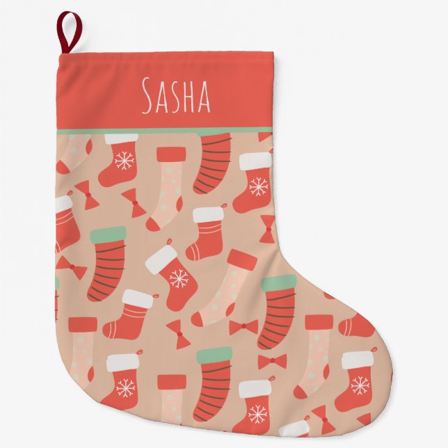 Retro Personalised Christmas Large Christmas  Stocking (Front)