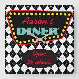 Retro Personalised Diner Kitchen Clock Gift