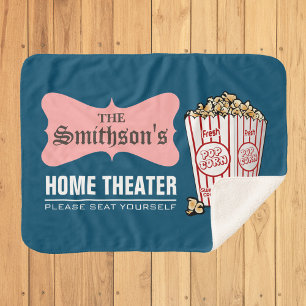 Retro Personalised Family Name Home Theatre Sherpa Blanket