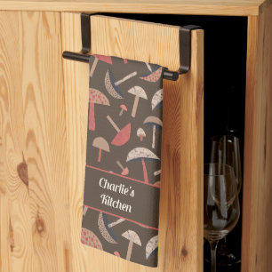 Retro Personalised Mid-Century Mushroom Fungi Tea Towel