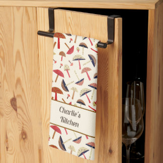 Retro Personalised Mid-Century Mushroom Fungi Tea Towel