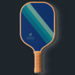 Retro Personalised Name Blue Teal Stripe Pickleball Paddle<br><div class="desc">Pickleball Paddle with Chic Retro Stripes Design in Trendy Boho navy blue, turquoise, teal, and aqua blue stripes with a subtle monogram initial personalisation in the corner. All colours and fonts are editable so you can design your own retro stripe pickleball paddle in team colours, favourite colours, or to match...</div>