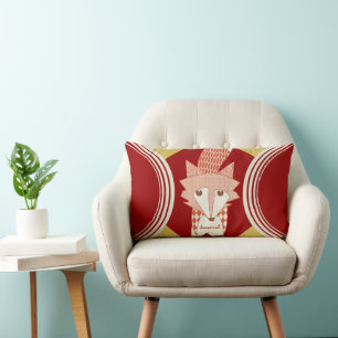 Retro Personalised Orange Red Stylised Fox Pillow
