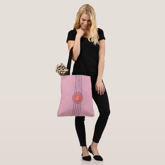 Retro Personalised Pink and Coral Red Tote Bag (On Model)