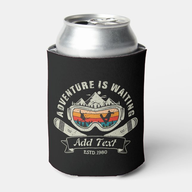 Retro Personalised Ski Adventure Can Cooler (Can Front)