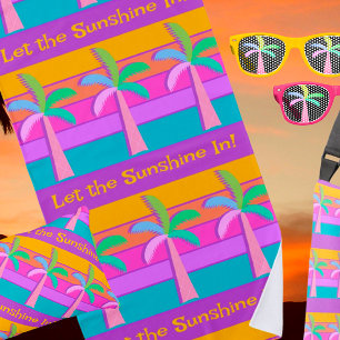 Retro Personalised Sunset Tropical Palms Beach Towel