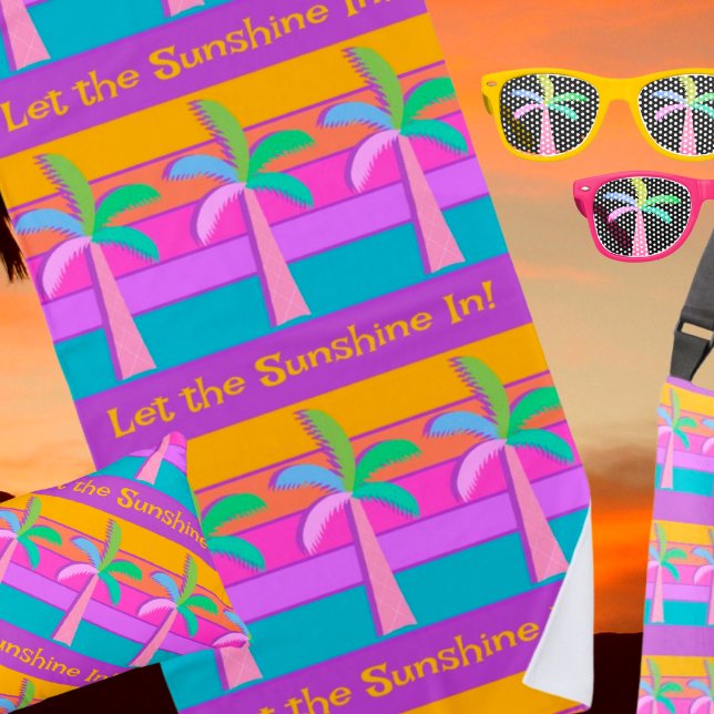 Retro Personalised Sunset Tropical Palms Beach Towel (Creator Uploaded)