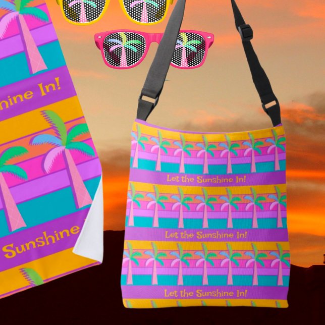 Retro Personalised Sunset Tropical Palms Crossbody Bag (Personalize it!)