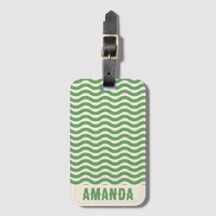 Retro Personalized Abstract Wavy Lines Green Luggage Tag