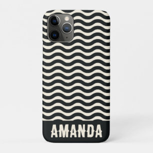 Retro Personalized Hippie Beach Stripes Black  iPhone 11 Pro Case