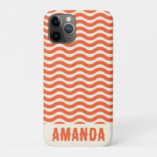 Retro Personalized Hippie Beach Stripes Orange  iPhone 11 Pro Case