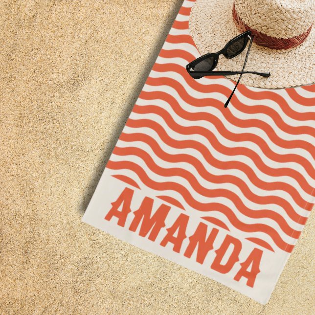 Retro Personalized matching summer vacation  Beach Towel (retro bachelorette weekend beach towel for all the bridesmaids)