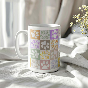 Retro Pet Paw Chequered Coffee Mug
