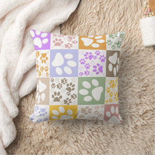 Retro Pet Paw Chequered Pattern Cushion