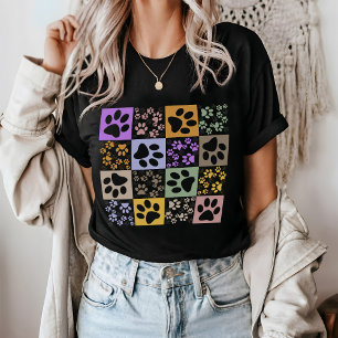 Retro Pet Paw Chequered T-Shirt