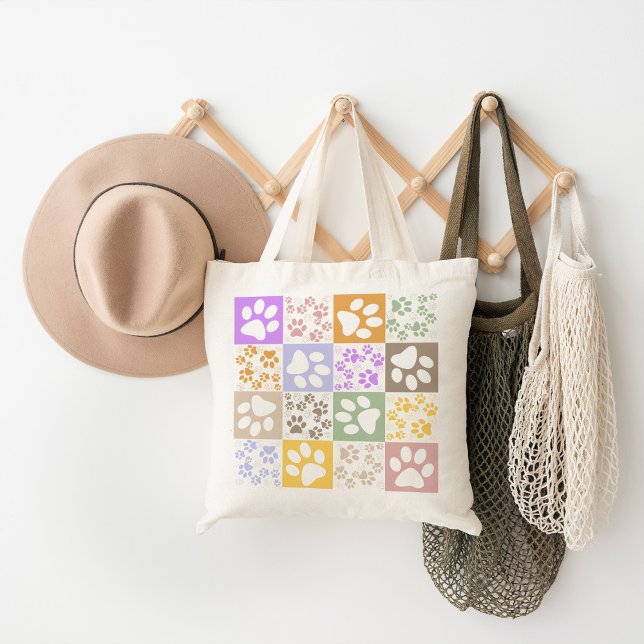 Retro Pet Paw Chequered Tote Bag (Creator Uploaded)