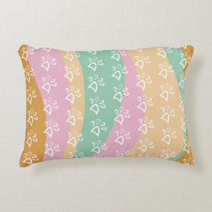 Retro Pet Paw Print Marble Groovy  Decorative Cushion