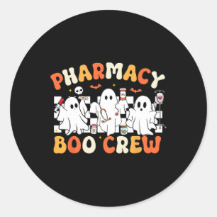 Retro Pharmacy Boo Crew Ghost Pharmacist Tech Hall Classic Round Sticker