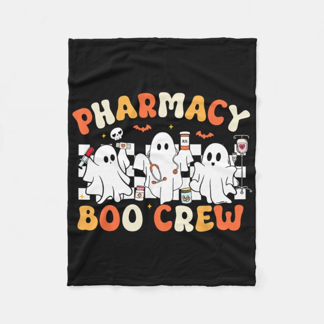 Retro Pharmacy Boo Crew Ghost Pharmacist Tech Hall Fleece Blanket (Front)