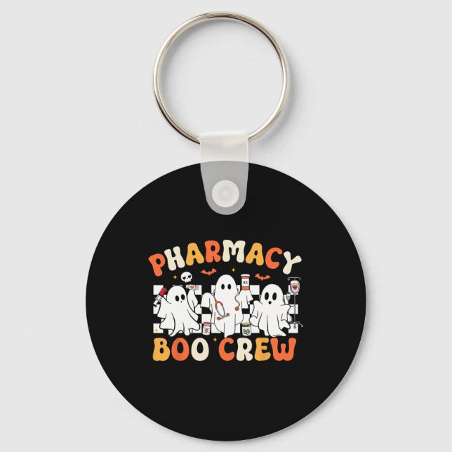 Retro Pharmacy Boo Crew Ghost Pharmacist Tech Hall Key Ring (Front)