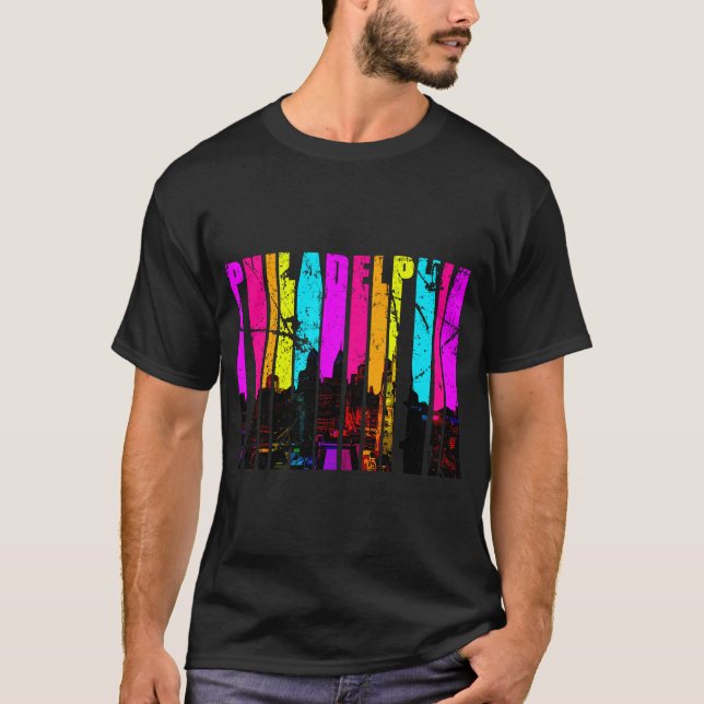 Retro Philadelphia Pennsylvania Cityscape Skyline T-Shirt (Front)
