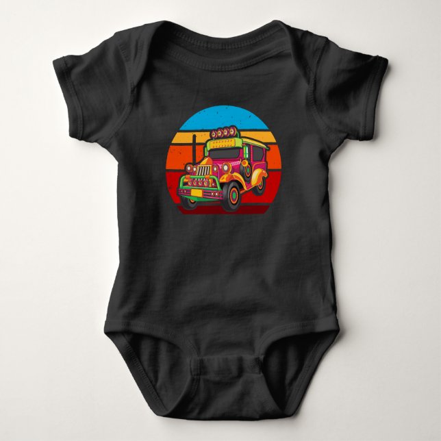 Retro Philippines Jeepney Truck Baby Bodysuit (Front)