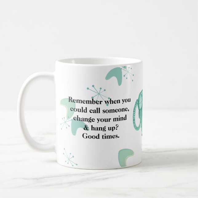 Retro Phone 50s Atomic Pattern Jade Green Funny Coffee Mug (Left)
