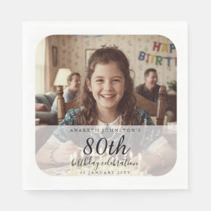 Retro Photo 80th Birthday Napkin