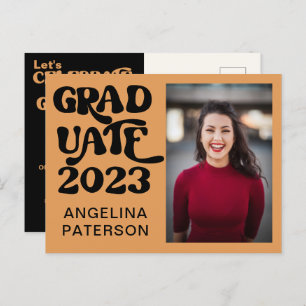 Retro Photo Black & Terracotta Graduate Party Invitation Postcard
