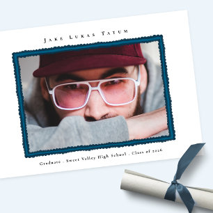 Retro Photo Blue Frame Graduation High School Announcement