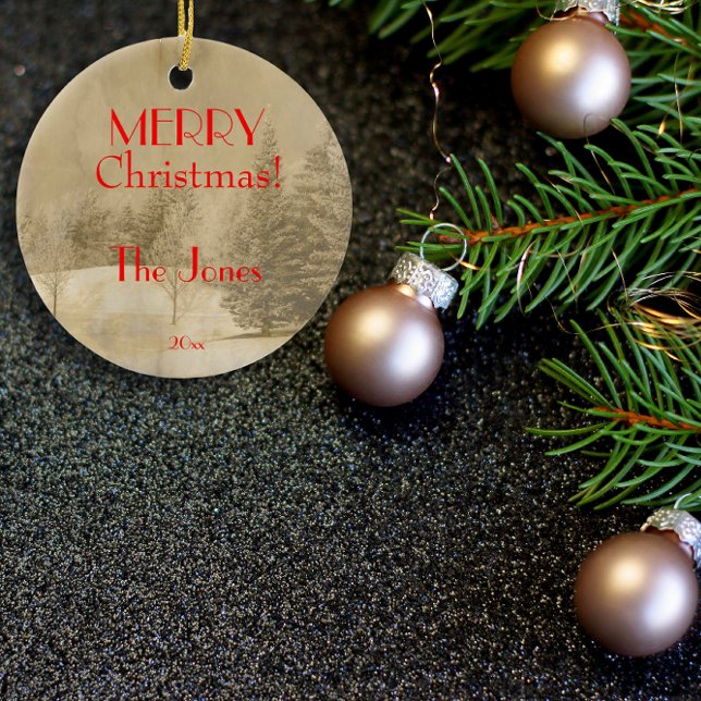 Retro Photo Christmas tree Ceramic Ornament (Creator Uploaded)