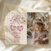 Retro Photo Cute Pink Bow Coquette 1st Birthday