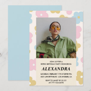 Retro Photo Floral Pattern 36th birthday Invitation
