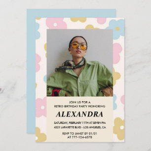 Retro Photo Floral Pattern 38th birthday Invitation
