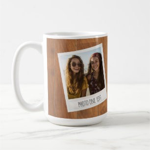 Retro Photo Frame - 2 Pics on Rustic Wood Coffee Mug