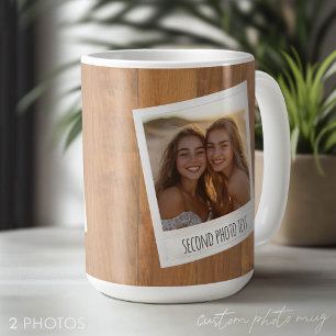 Retro Photo Frame - 2 Pics on Rustic Wood Coffee Mug