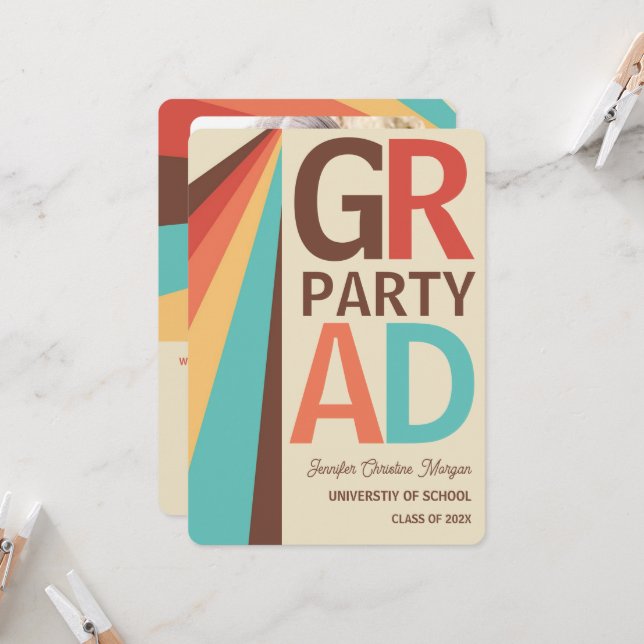 Retro Photo Grad Party Invitation (Front/Back In Situ)