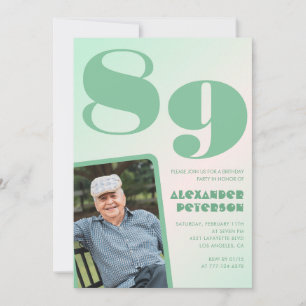 Retro Photo Green Gradient Man 89th birthday Invitation