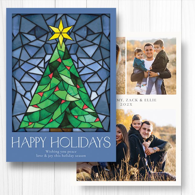 Retro Photo Happy Holidays Dusty Blue Holiday Card (Creator Uploaded)