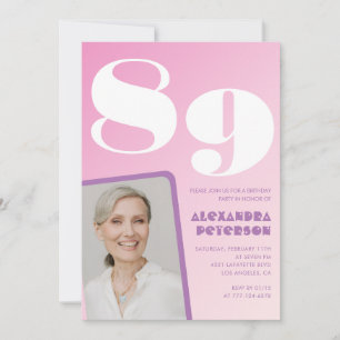 Retro Photo Pink 89th birthday Invitation