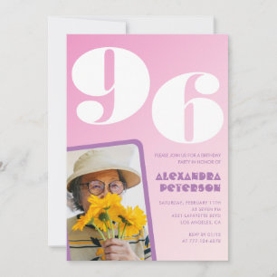 Retro Photo Pink 96th birthday Invitation