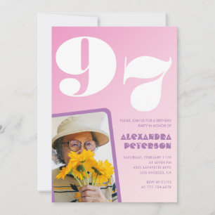 Retro Photo Pink 97th birthday Invitation