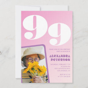 Retro Photo Pink 99th birthday Invitation